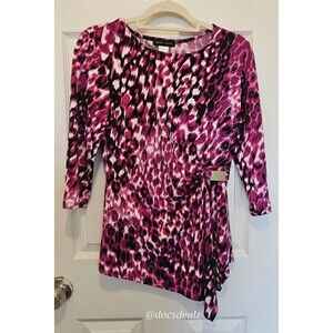 Mandy Evans Purple and Black Animal Print Asymmetric Blouse Size M